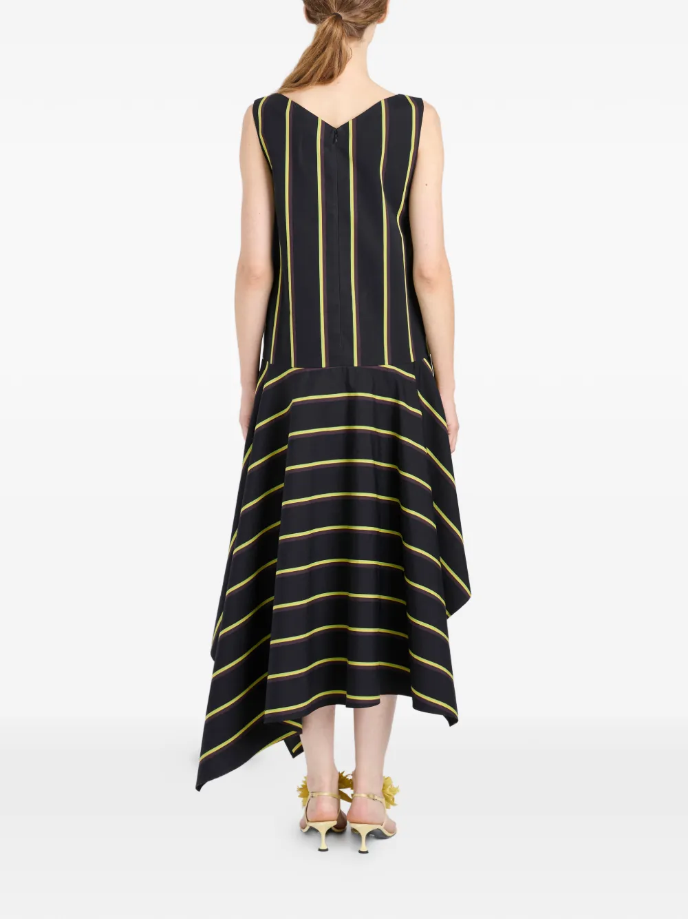 Proenza Schouler Beatriz gestreepte midi-jurk met V-hals Zwart