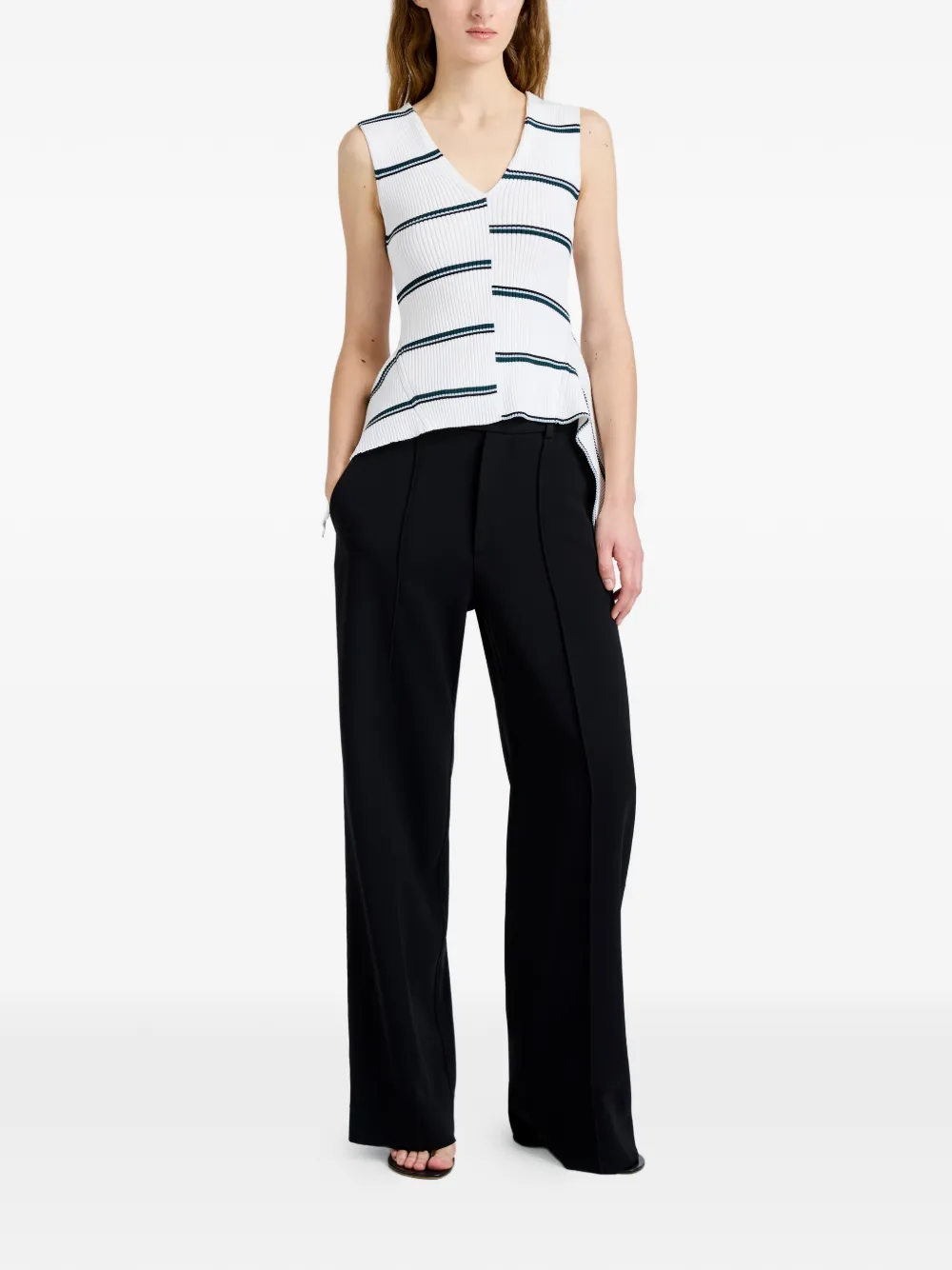 Proenza Schouler Eugenie gestreepte ribgebreide top Wit