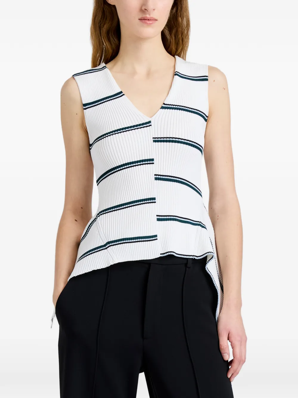 Proenza Schouler Eugenie gestreepte ribgebreide top Wit