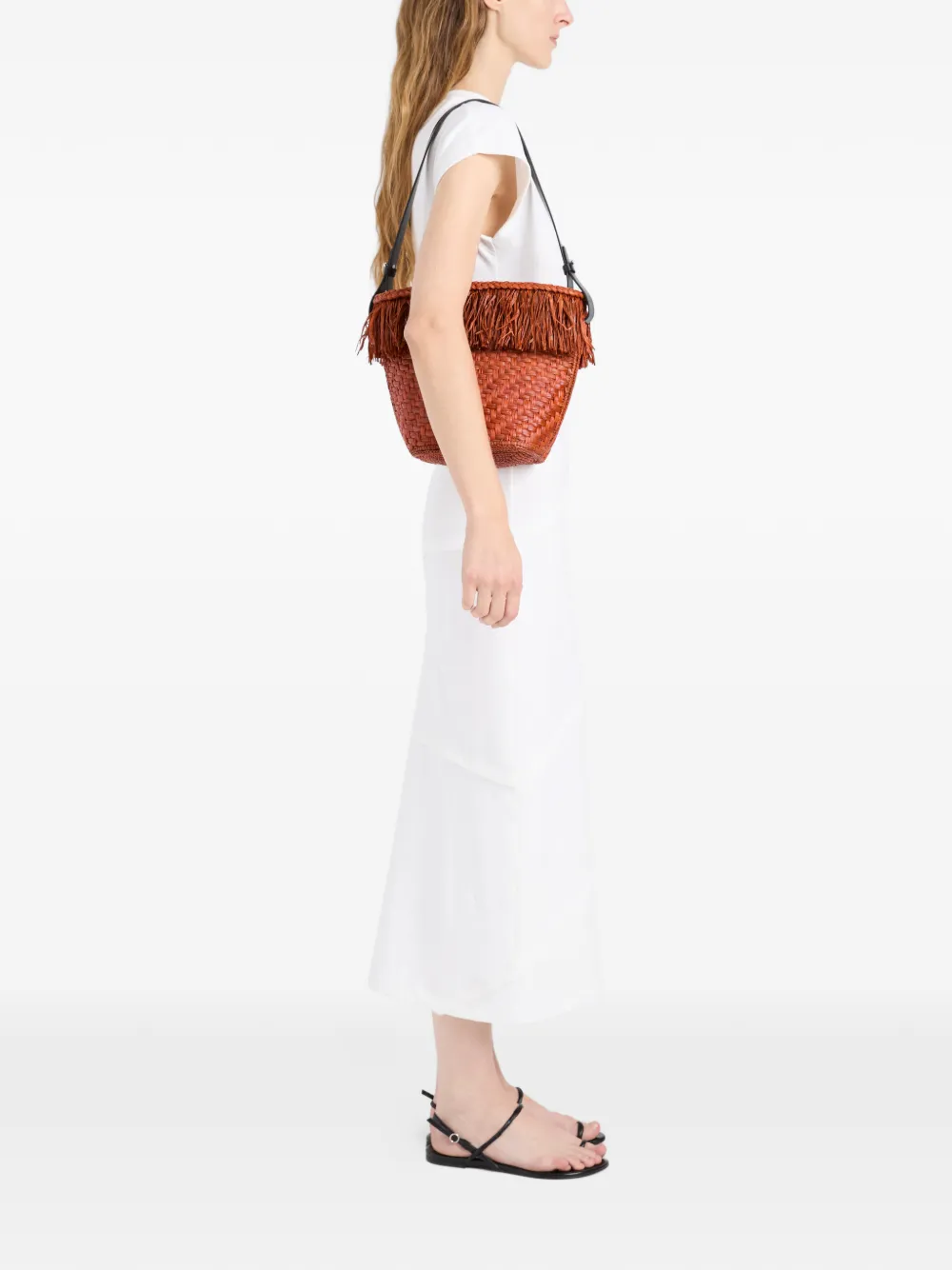 Proenza Schouler Raffia bucket-tas met franje Oranje