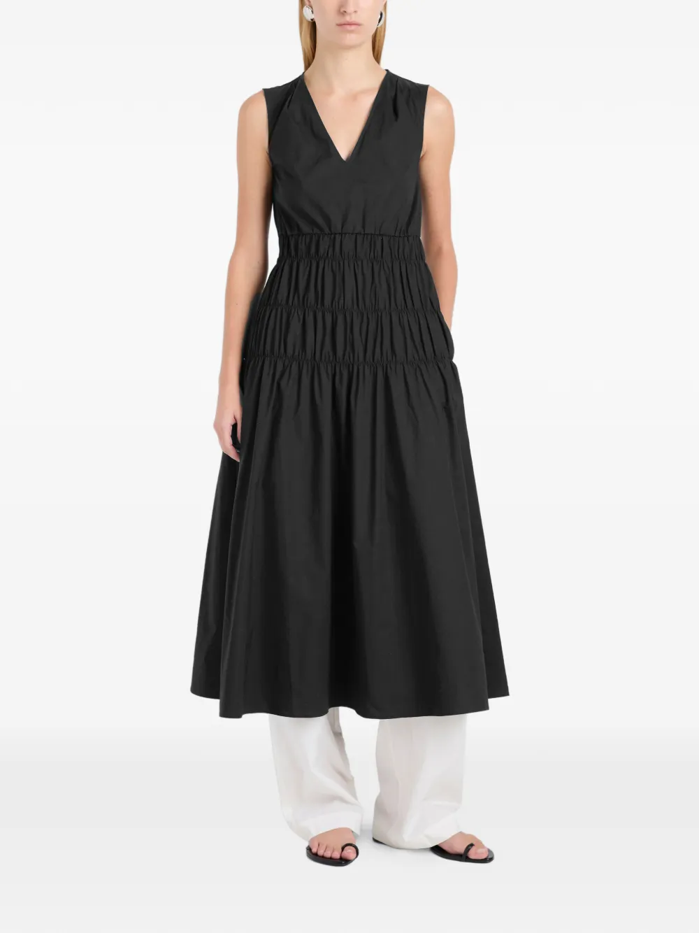 Proenza Schouler White Label Gesmockte popeline midi-jurk Zwart