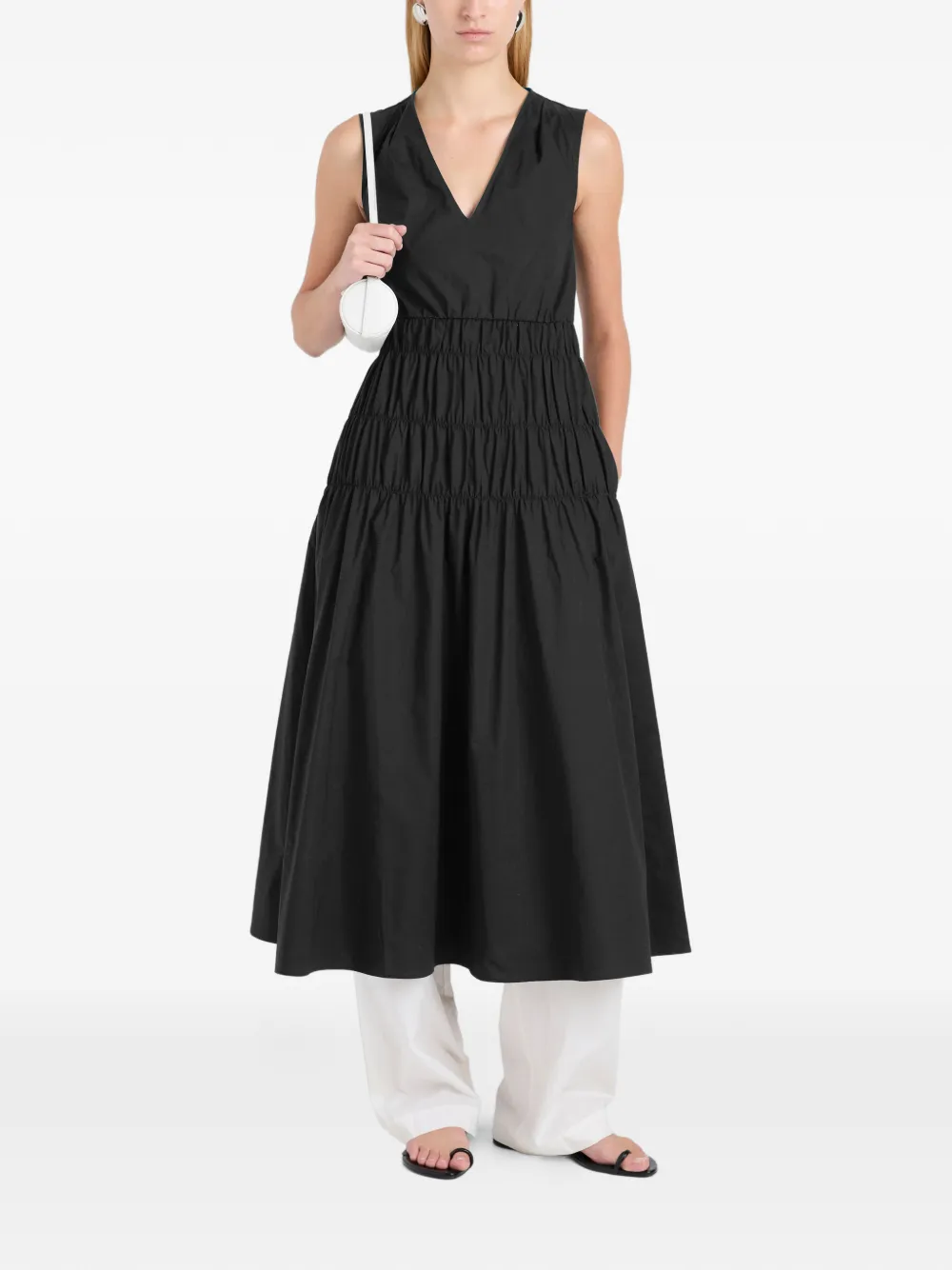Proenza Schouler White Label Gesmockte popeline midi-jurk Zwart