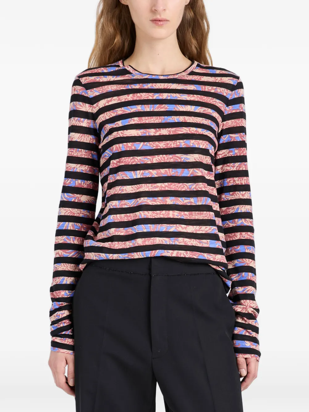 Proenza Schouler Mia gestreepte top met print Zwart