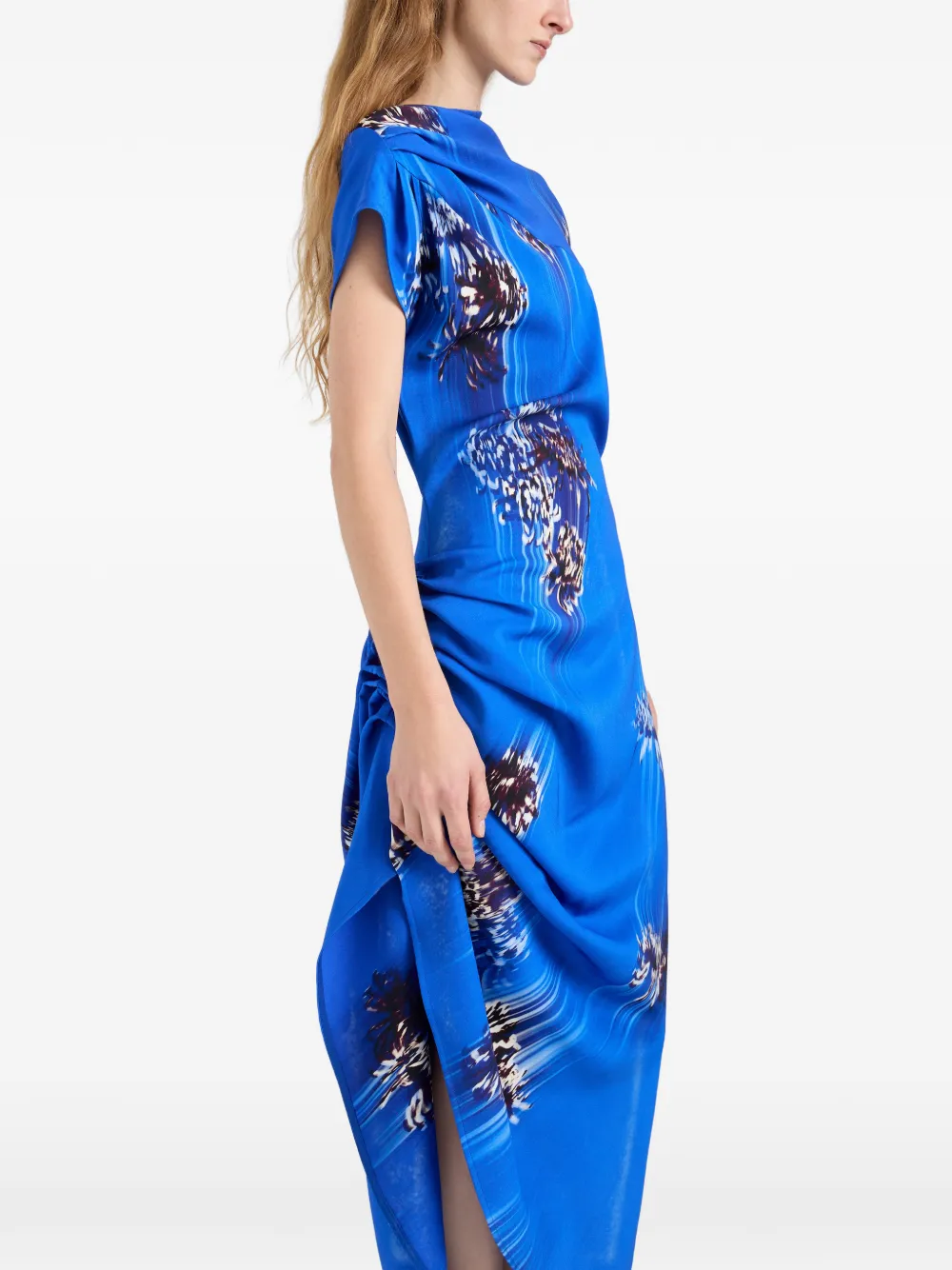 Proenza Schouler Antonella gedrapeerde midi-jurk met print Blauw