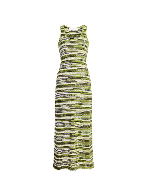green and white knit dress Mileka Green Striped Textured Knit Strapless Midi Sweater Dress