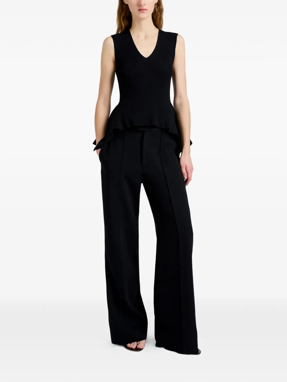 Proenza Schouler Eugenie geribbelde top met V-hals Zwart