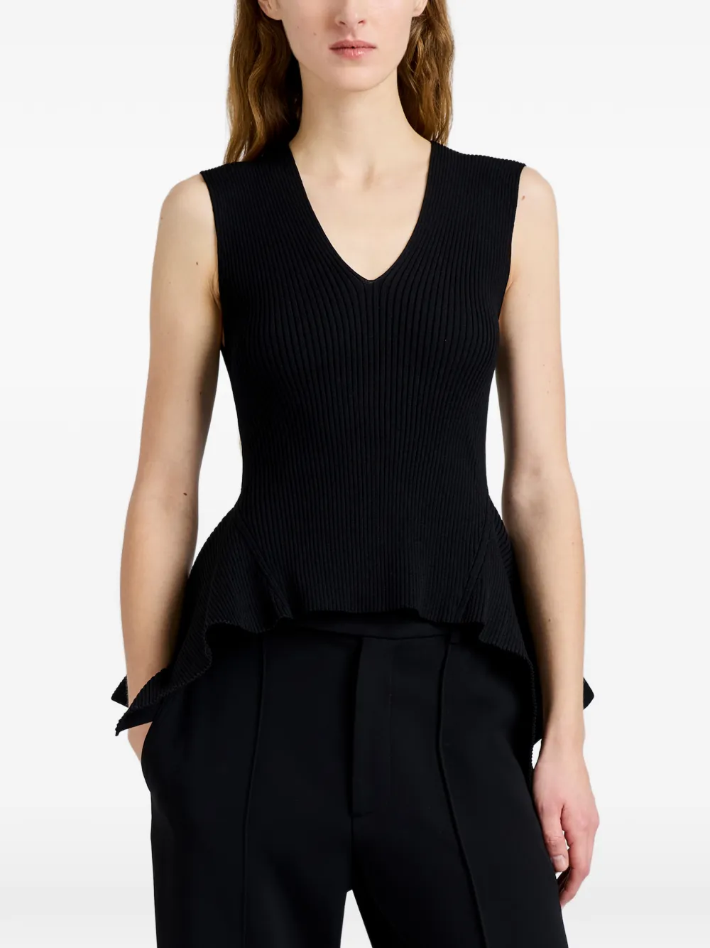 Proenza Schouler Eugenie geribbelde top met V-hals Zwart