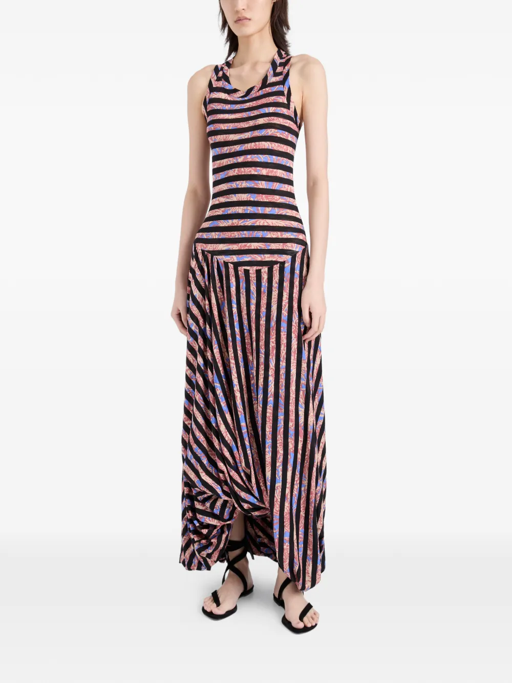 Proenza Schouler Nour gestreepte midi-jurk met print Zwart