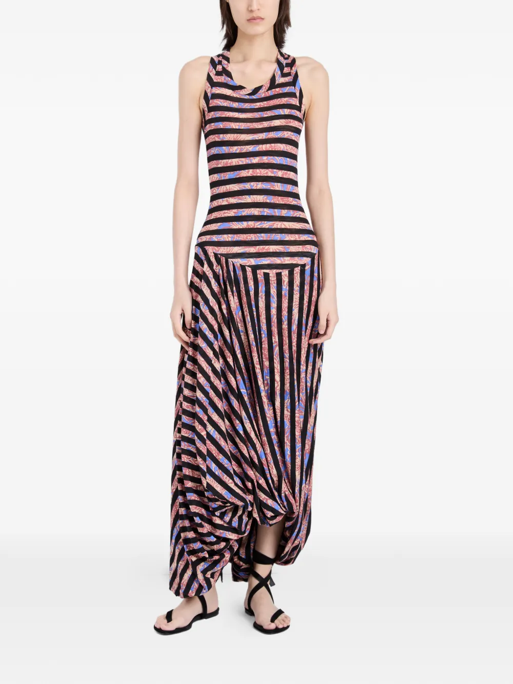 Proenza Schouler Nour gestreepte midi-jurk met print Zwart