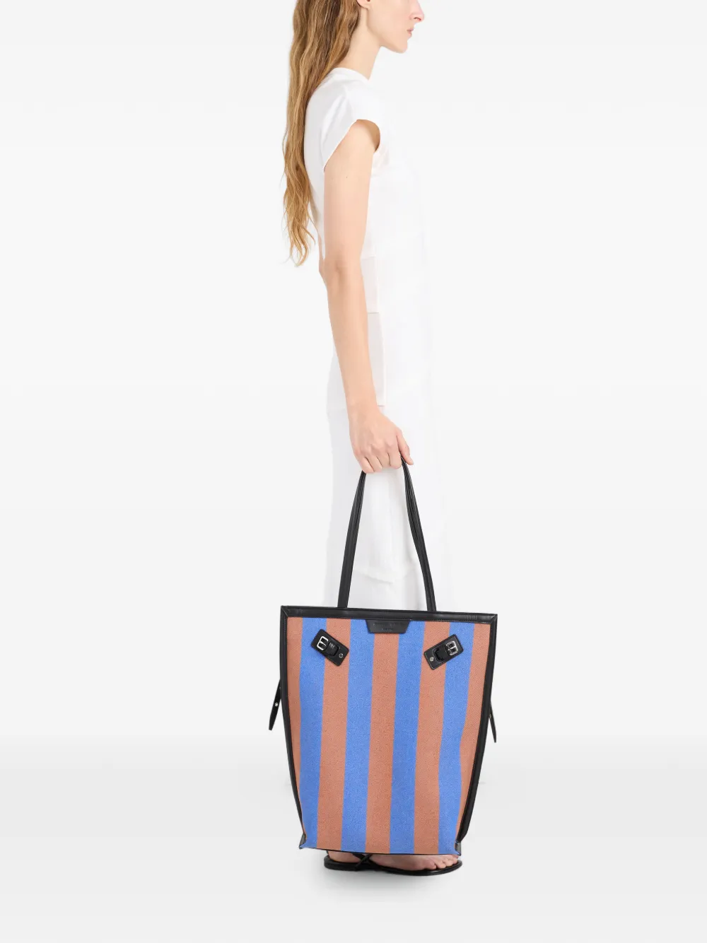 Proenza Schouler North South Days gestreepte canvas shopper Blauw