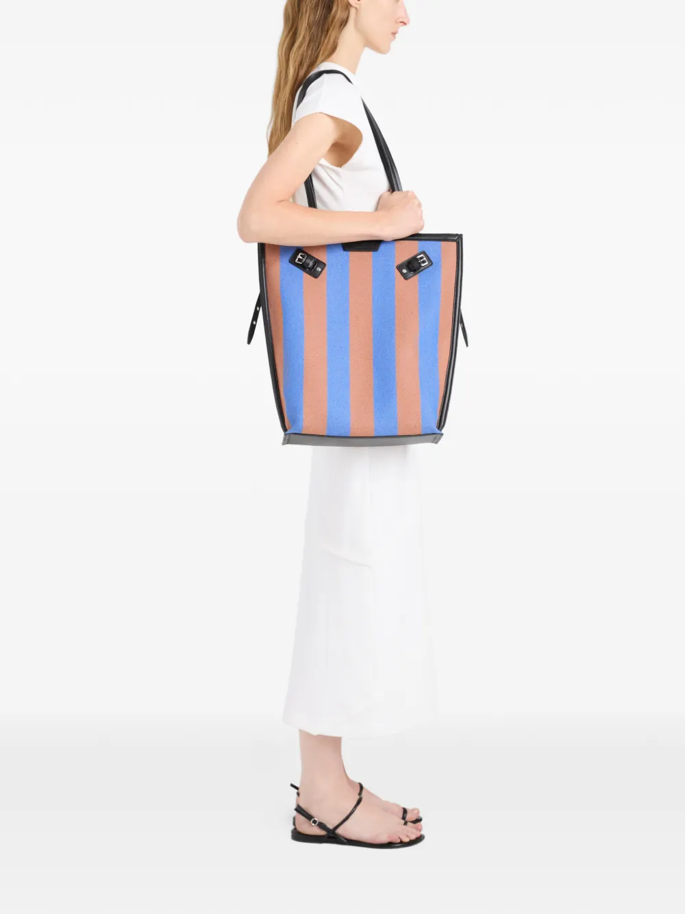 Proenza Schouler North South Days gestreepte canvas shopper Blauw