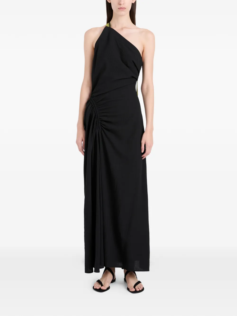 Proenza Schouler Sirena asymmetrische maxi-jurk met ruches Zwart