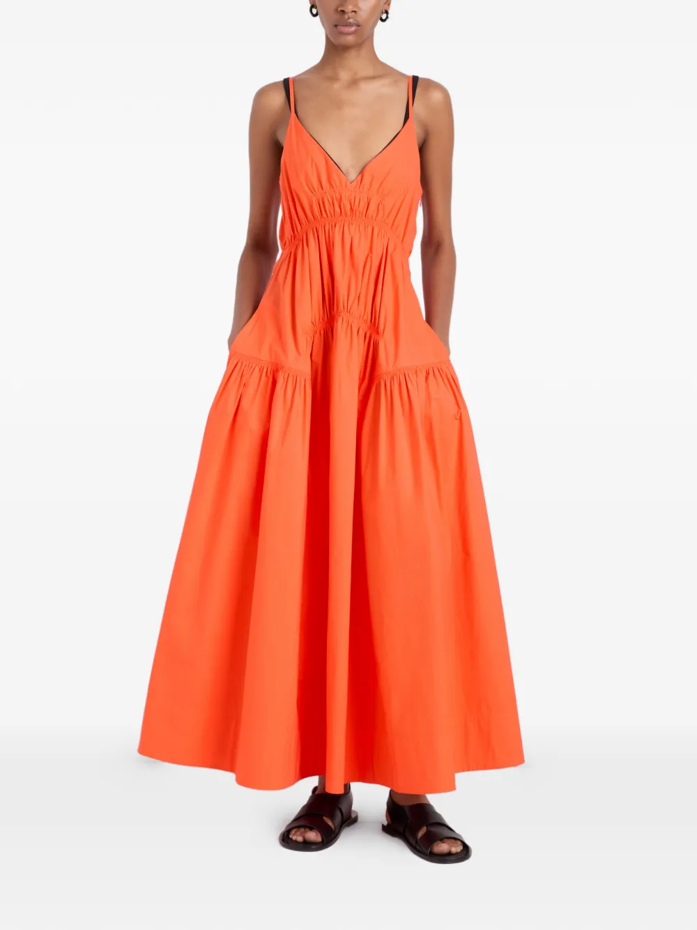 Proenza Schouler White Label Michelyn gesmockte popeline maxi-jurk Oranje