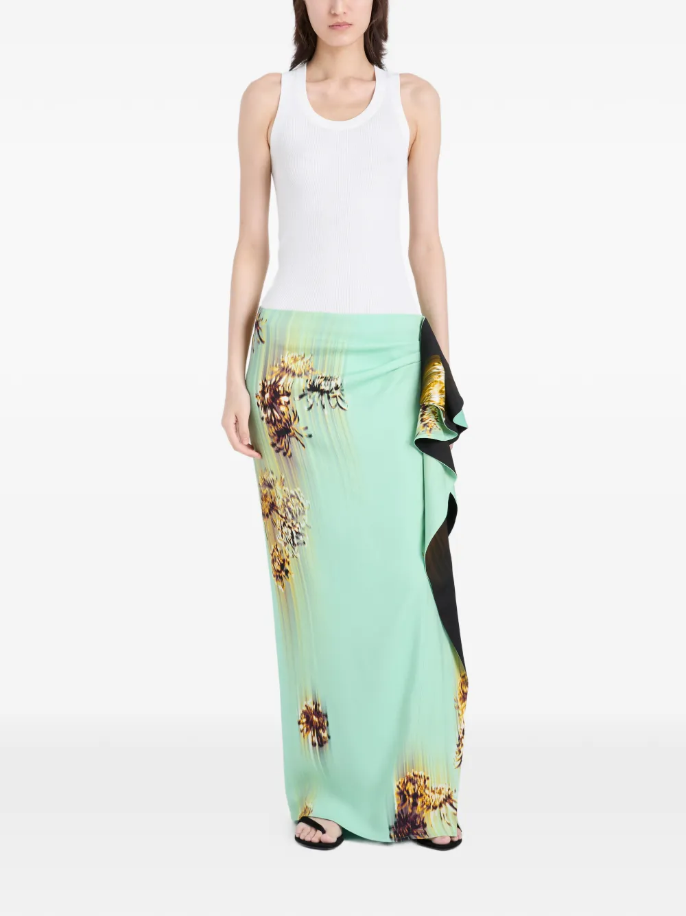 Proenza Schouler Cella maxi-rok met ruches en print Groen