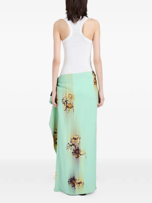 Proenza Schouler Cella Ruffled Printed Maxi Skirt | Green | FARFETCH
