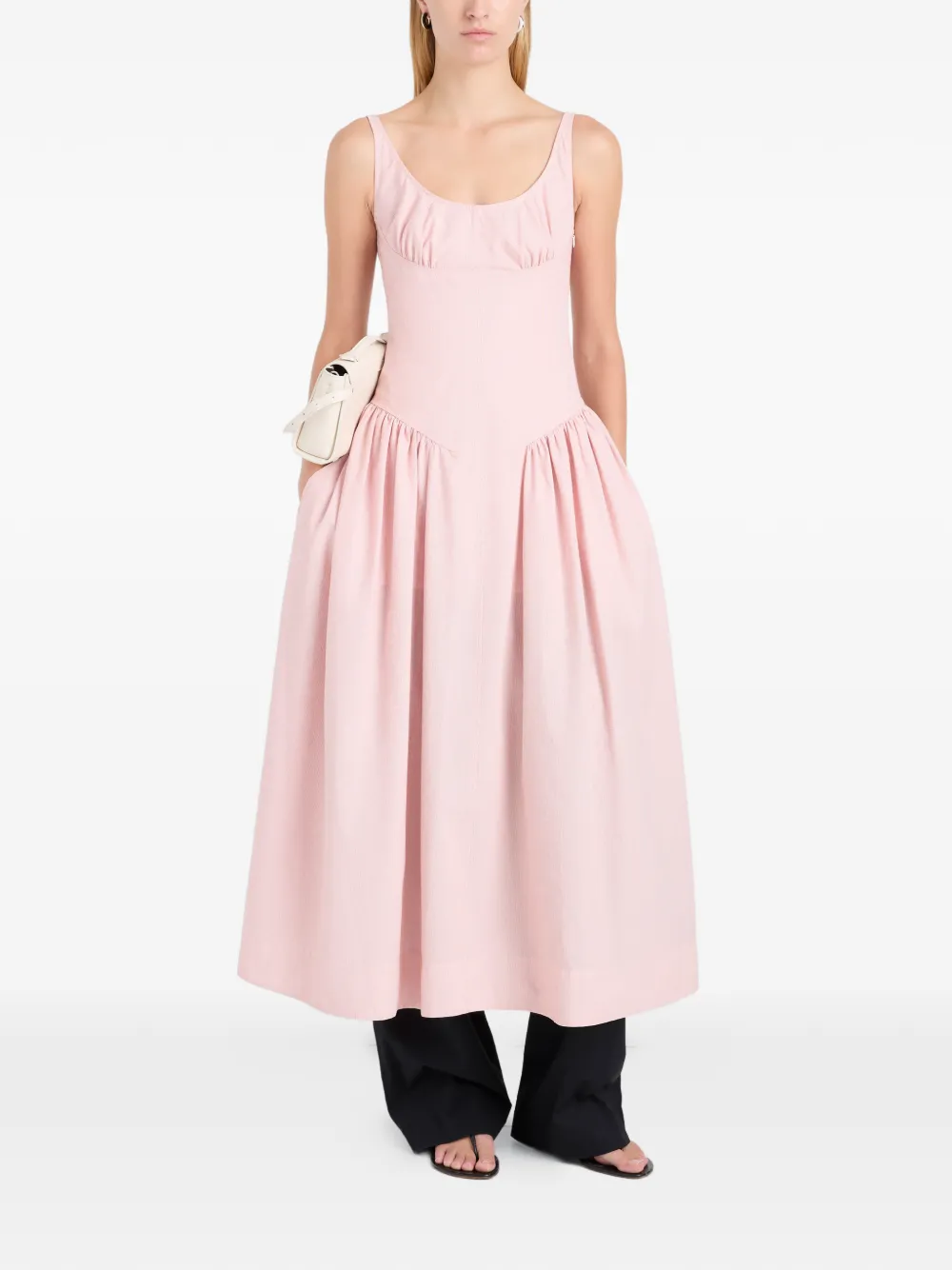 Proenza Schouler White Label Solira seersucker midi-jurk Roze