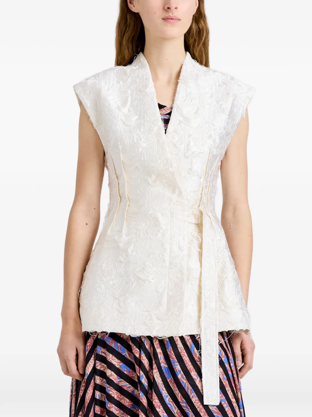 Proenza Schouler Gilet met ceintuur en jacquard Beige