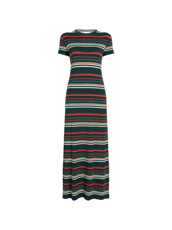 green black and white maxi dress Noelle in Striped Jersey Spruce Multi emerald green and white outfit