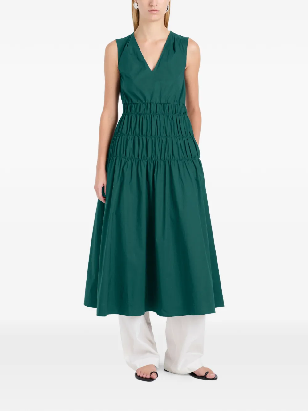 Proenza Schouler White Label Gesmockte popeline midi-jurk Groen