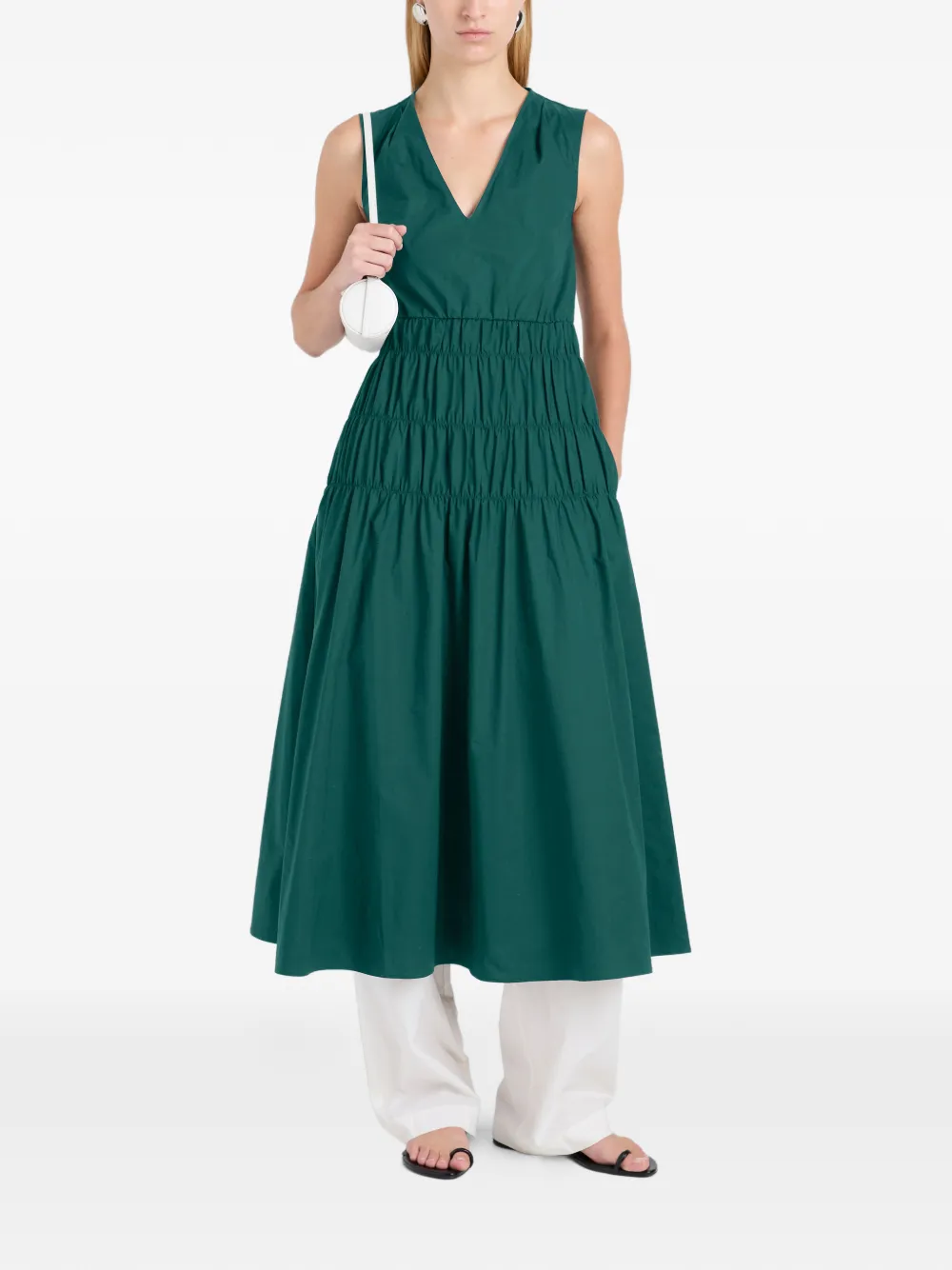 Proenza Schouler White Label Gesmockte popeline midi-jurk Groen