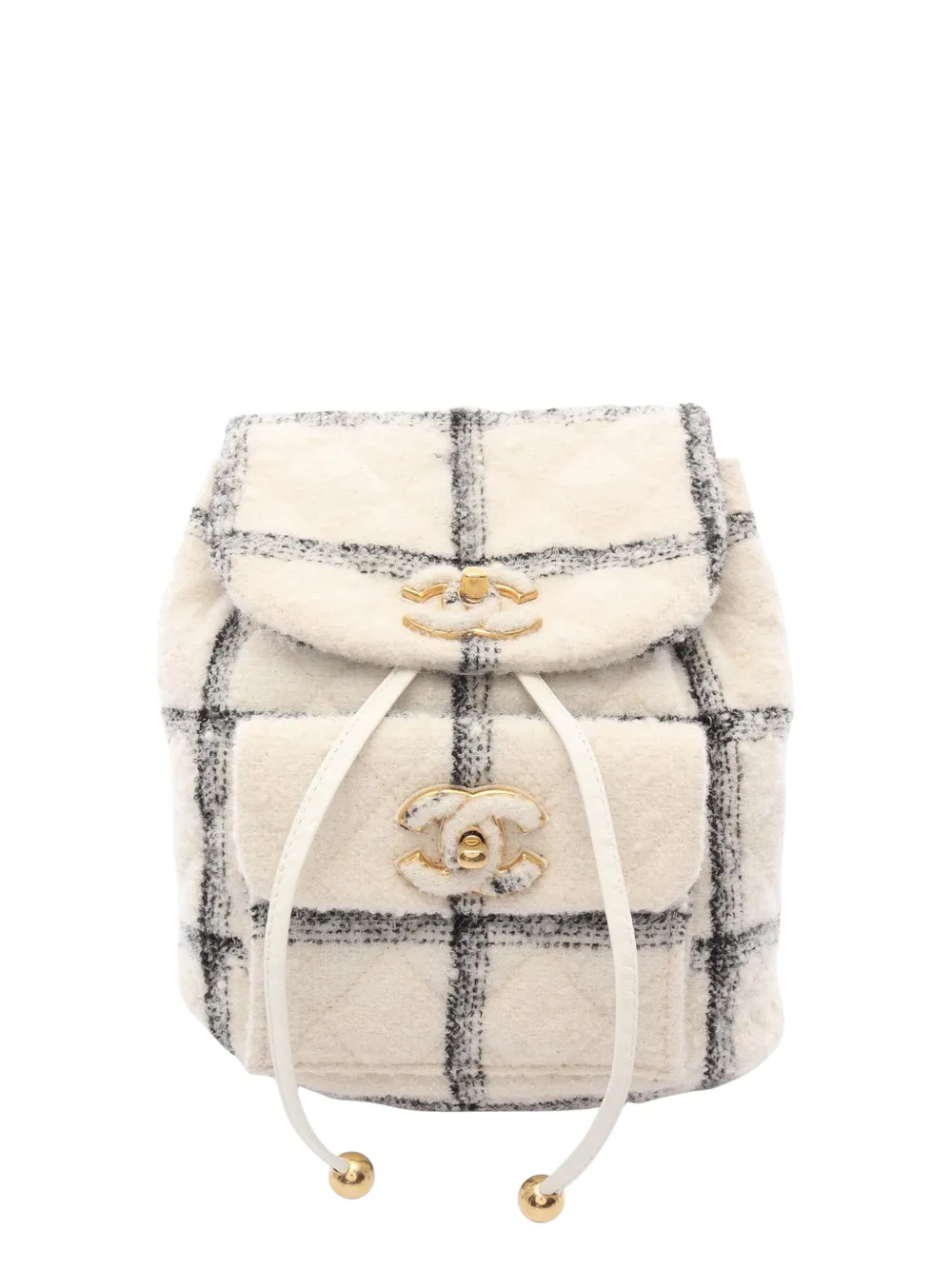 CHANEL Pre-Owned 2021-2026 Large Quilted Wool Duma Drawstring backpack - Bianco