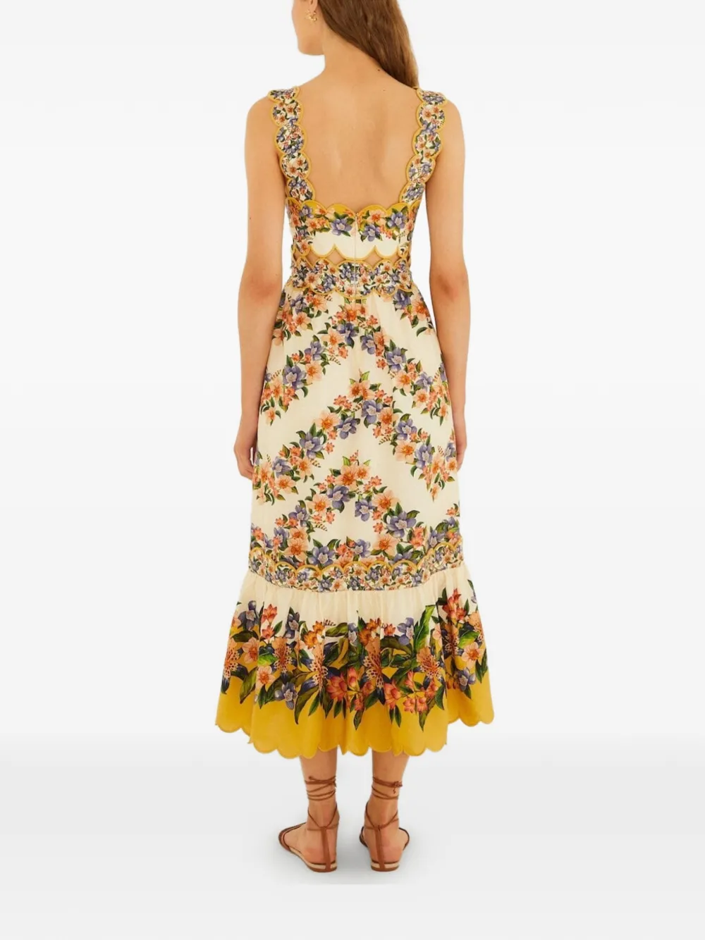 FARM Rio Jurk met bloemenprint en gewelfde afwerking Beige