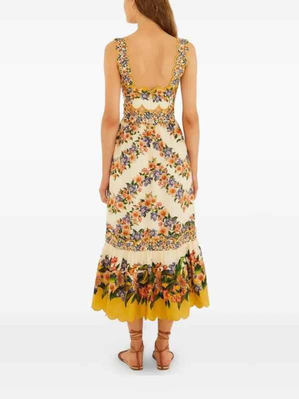 farm rio floral scalloped cutout midi dress Floral scalloped cotton midi dress in multicoloured - Farm Rio