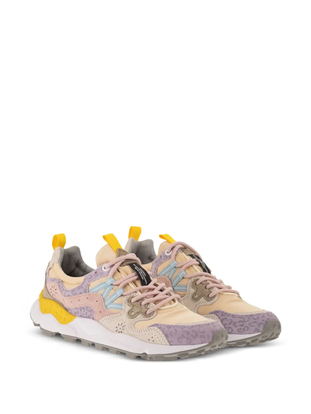 FLOWER MOUNTAIN Yamano 3 floral-motif panelled sneakers Beige