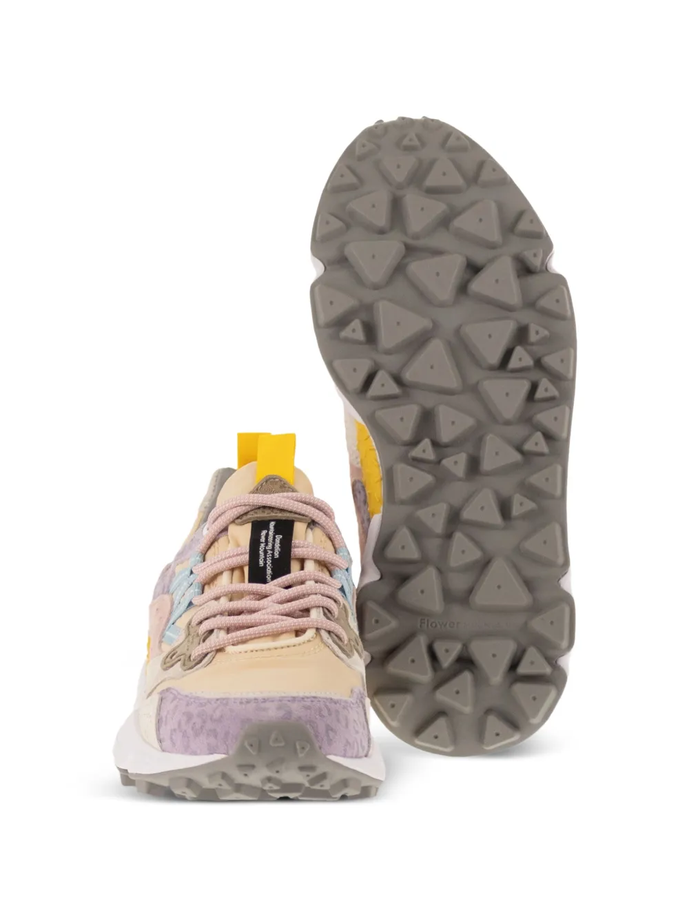 FLOWER MOUNTAIN Yamano 3 floral-motif panelled sneakers Beige