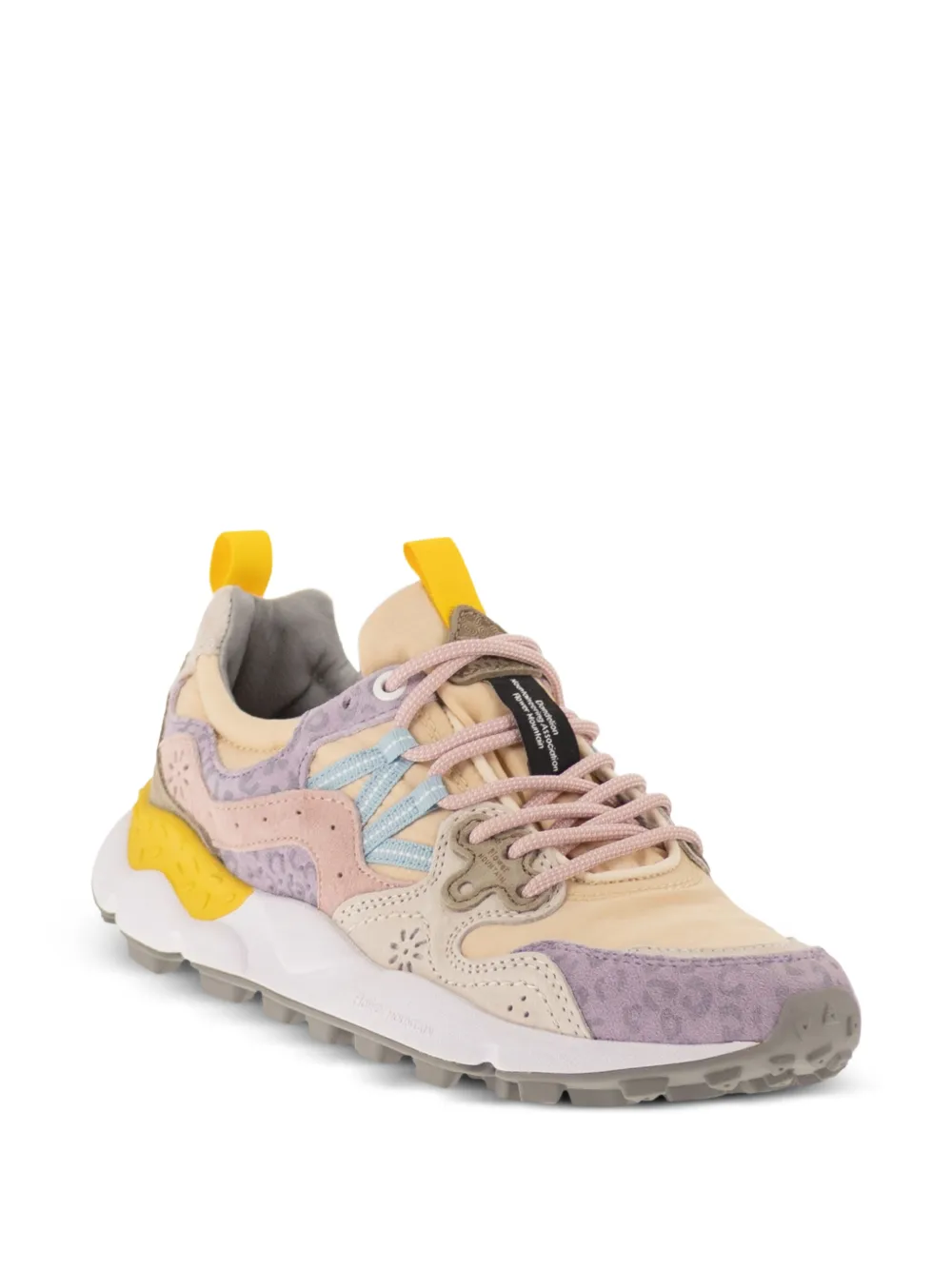 FLOWER MOUNTAIN Yamano 3 floral-motif panelled sneakers Beige