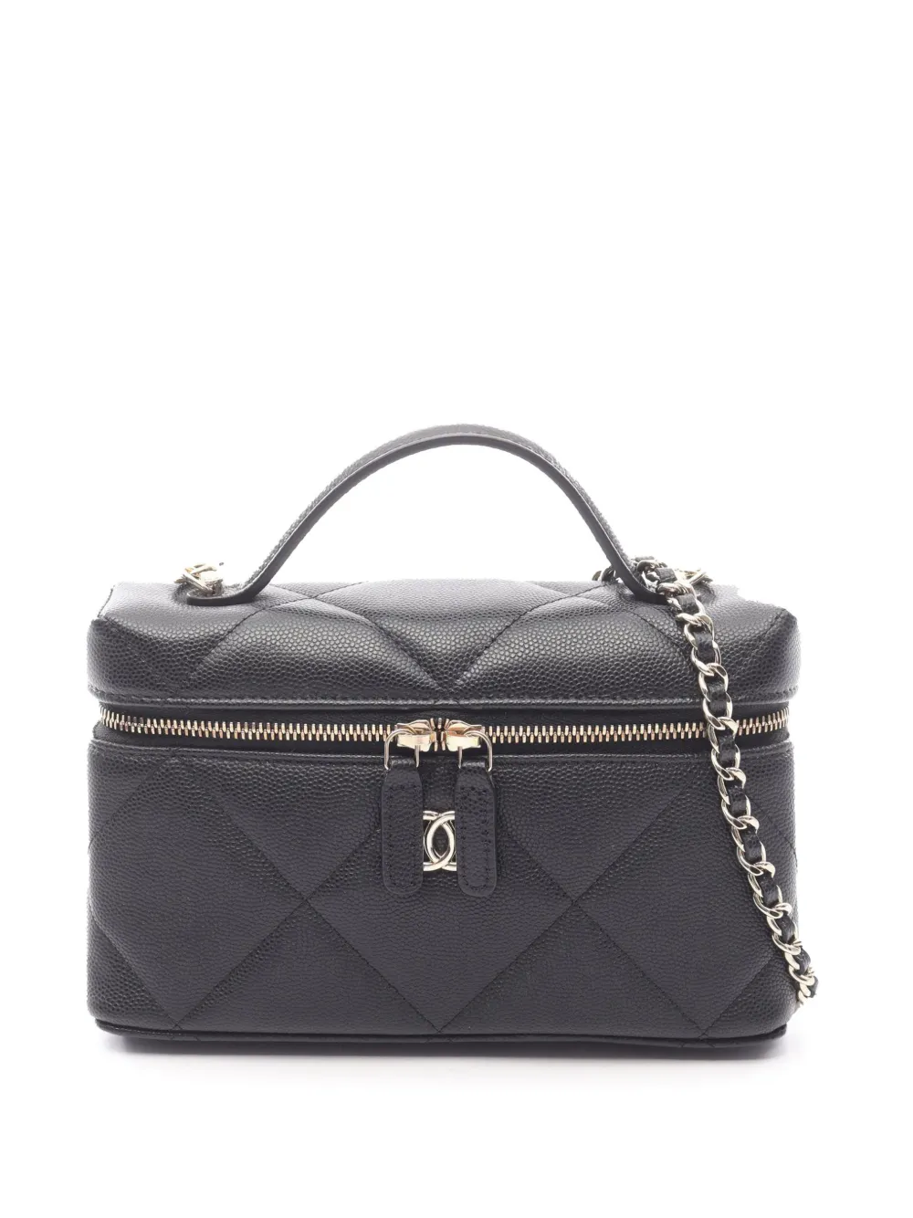 Pre-owned Chanel 2021-2026 Cc Quilted Caviar Slim Vanity With Chain Satchel In Black