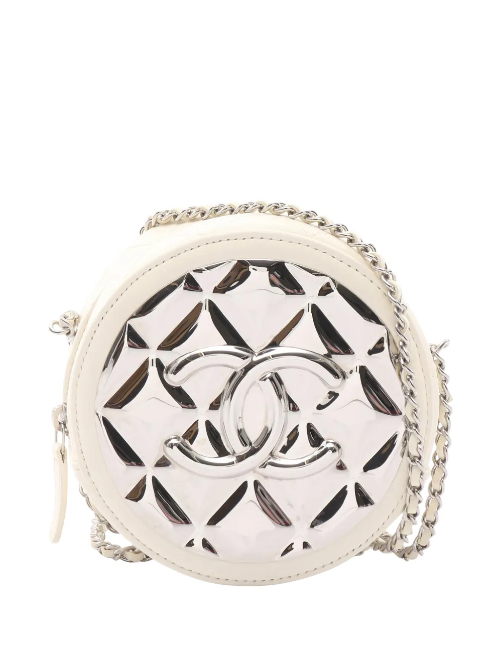 CHANEL Pre-Owned Borsa a tracolla CC tonda in pelle di agnello con catena 2021 - Bianco