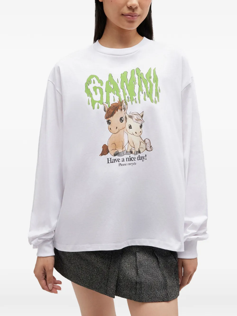 GANNI Felpe T-shirt met grafische print Wit