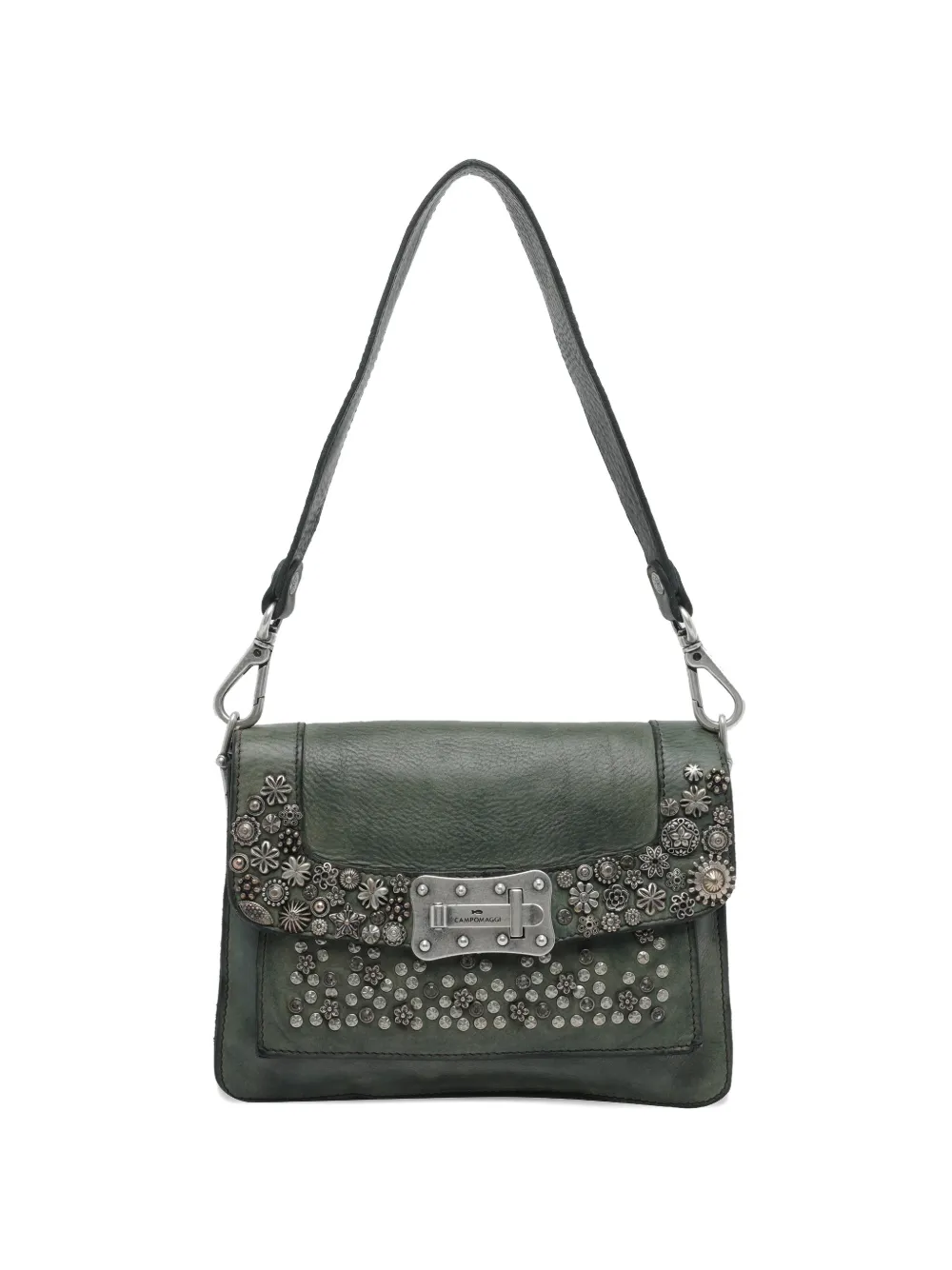 Campomaggi small Agnese floral-stud shoulder bag - Green