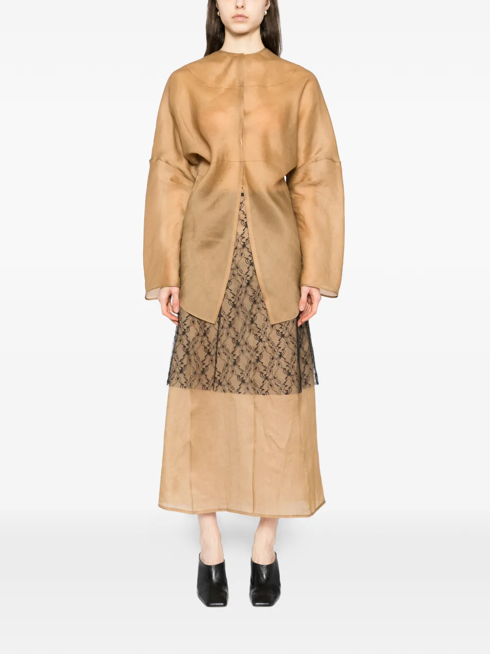  Yeareast Lace-panel Midi Skirt - Neutrals 