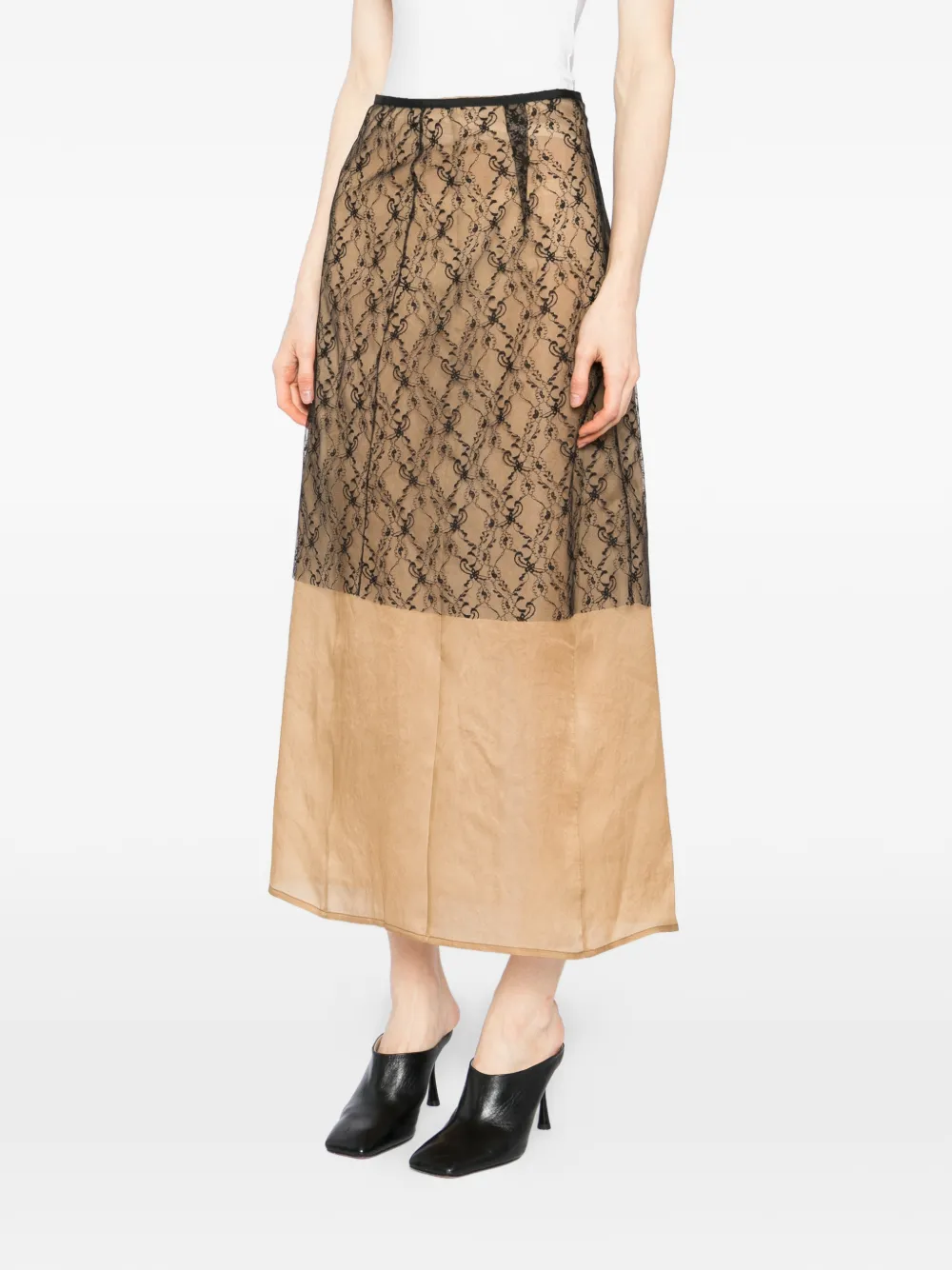  Yeareast Lace-panel Midi Skirt - Neutrals 