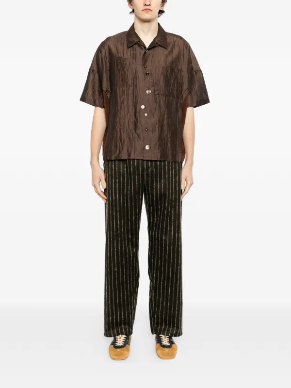 Undercover Panelled crinkled-effect Shirt | Brown | FARFETCH JO