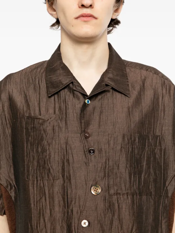 Undercover Panelled crinkled-effect Shirt | Brown | FARFETCH RO