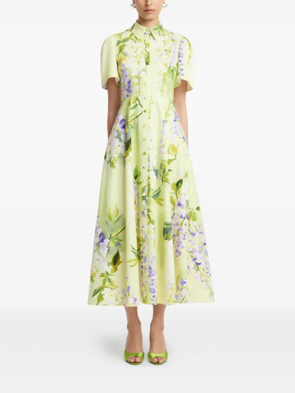 Leo Lin Bianca Floral-appliquéd Midi Dress in Yellow