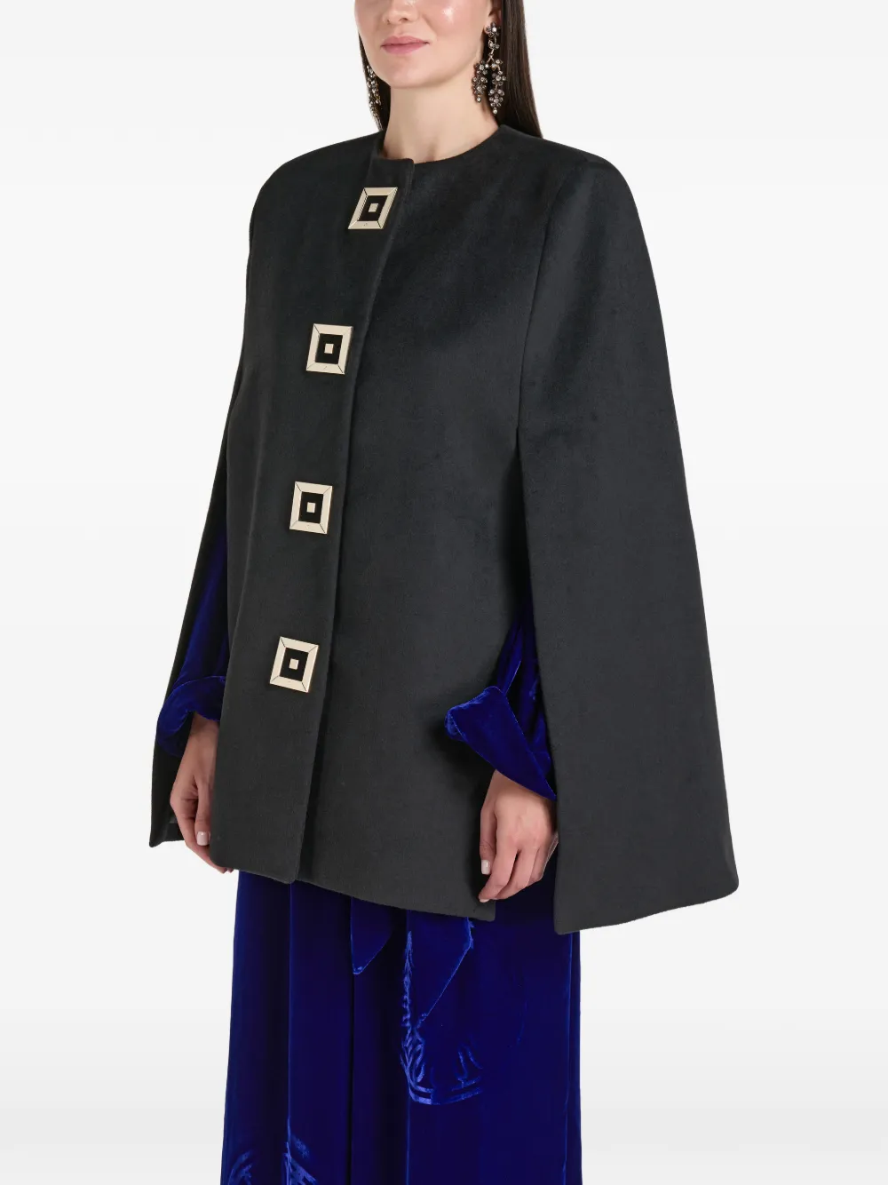 Themis Z Infinity Square Button Cape in Black, view 3