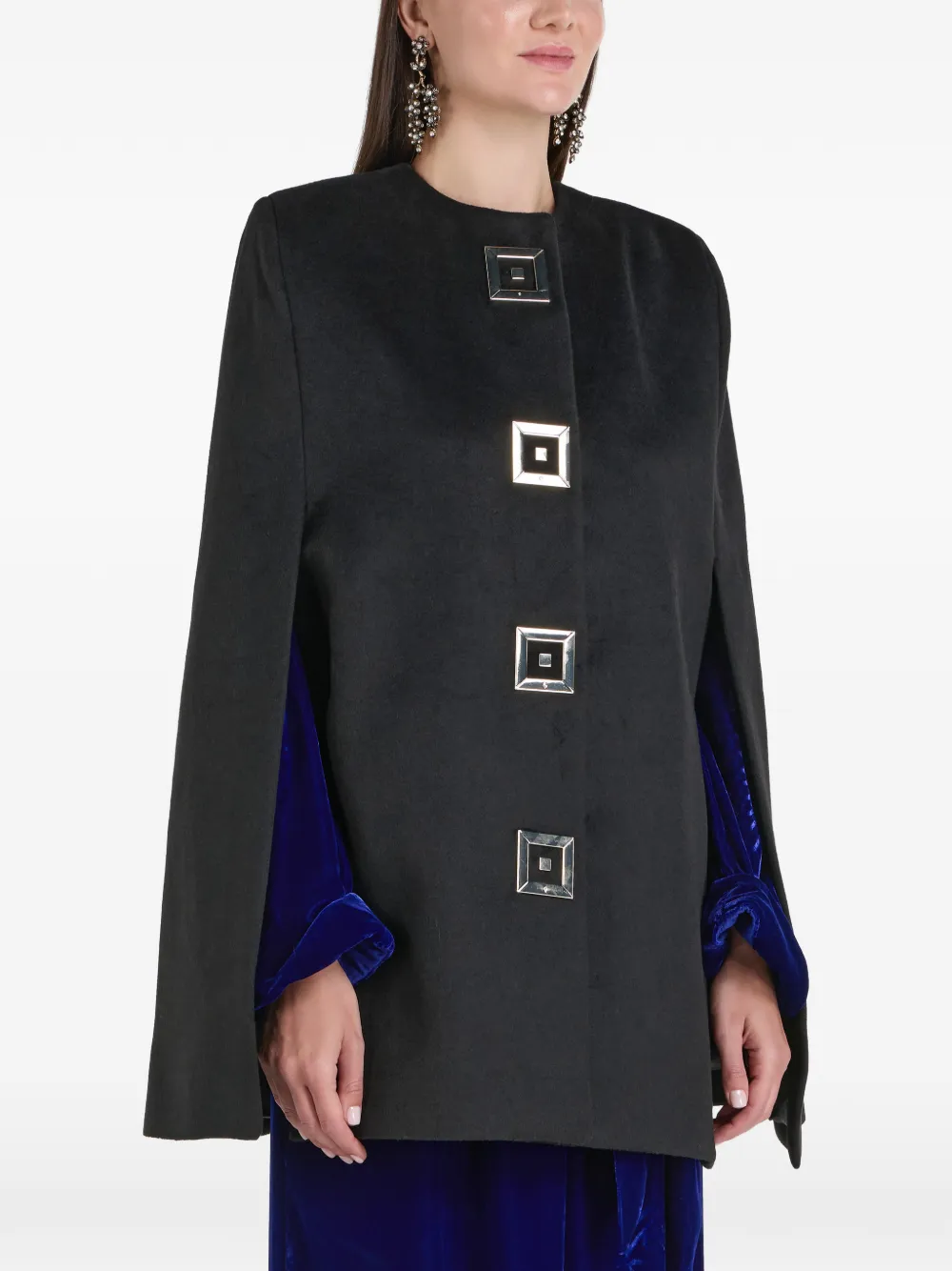 Themis Z Infinity Square Button Cape in Black, view 2