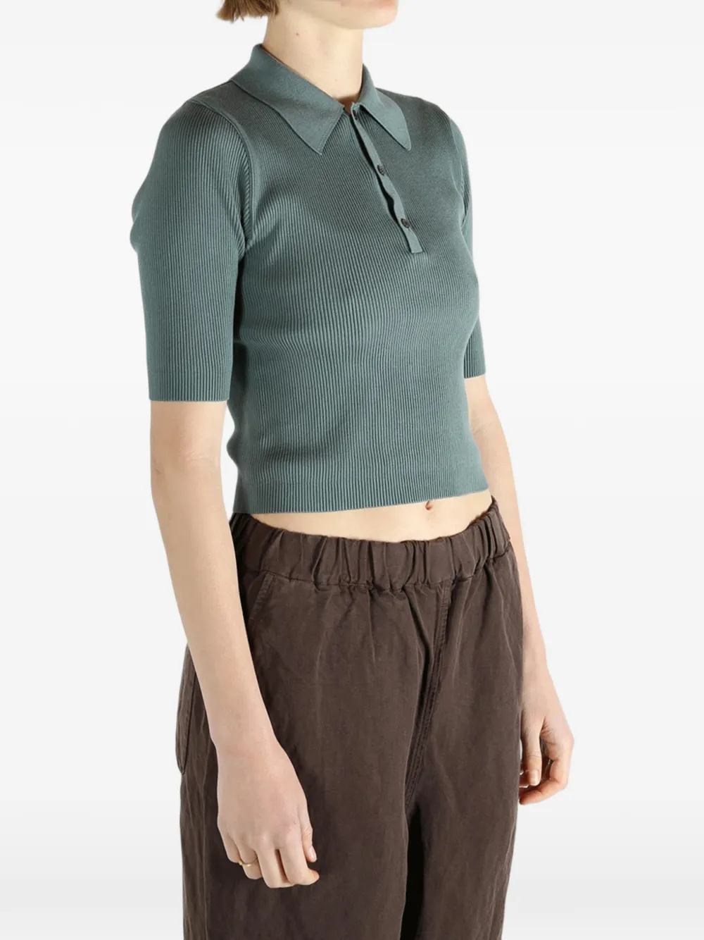  Auralee Ribbed Polo Shirt - Grey 