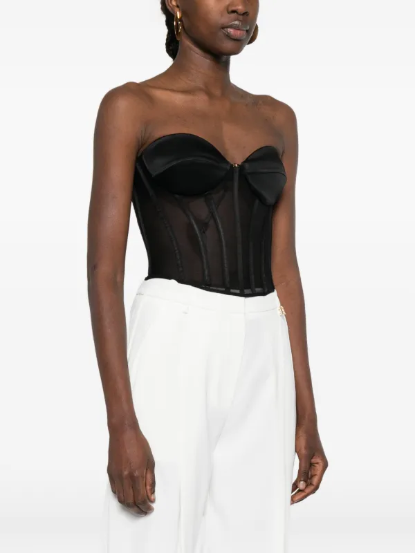 Elisabetta Franchi Tulle And Satin Bustier Top | Black | FARFETCH