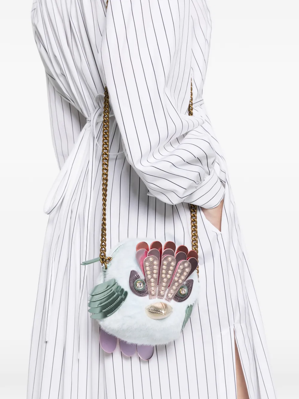 Pom Pom Eagle Zip-Up Cross Body Bag