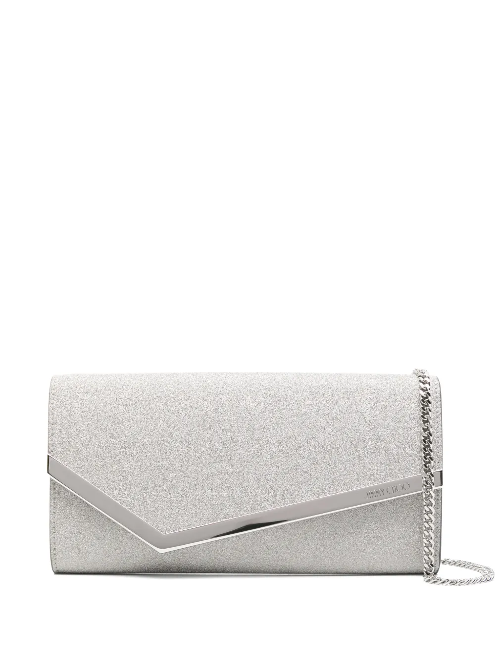 Jimmy Choo Emmie glitter chain clutch bag - Argento