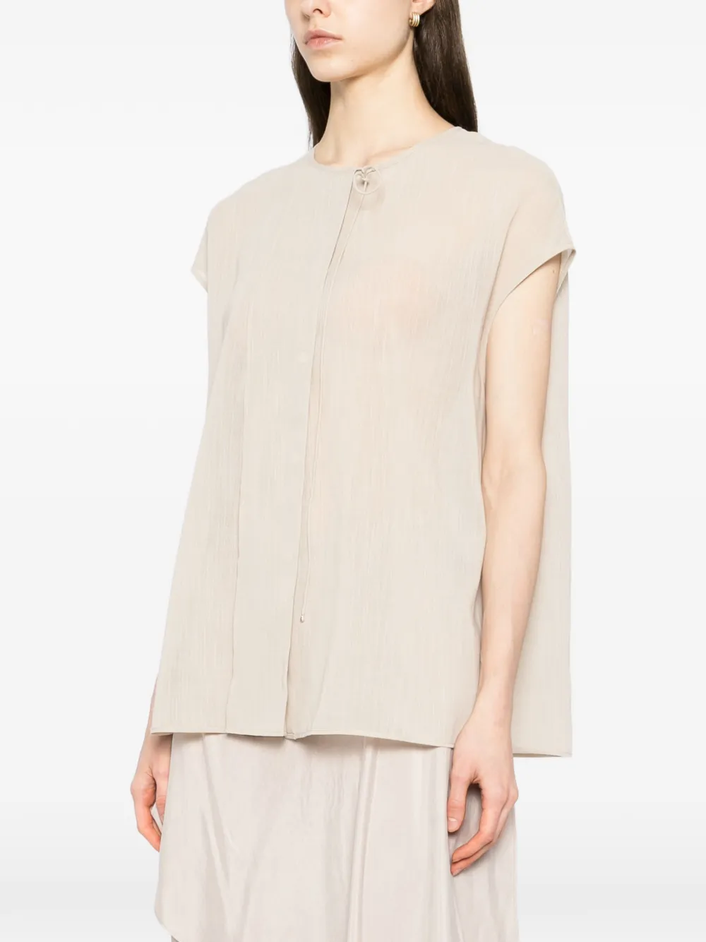  Yeareast Round-collar Sleeveless Blouse - Neutrals 