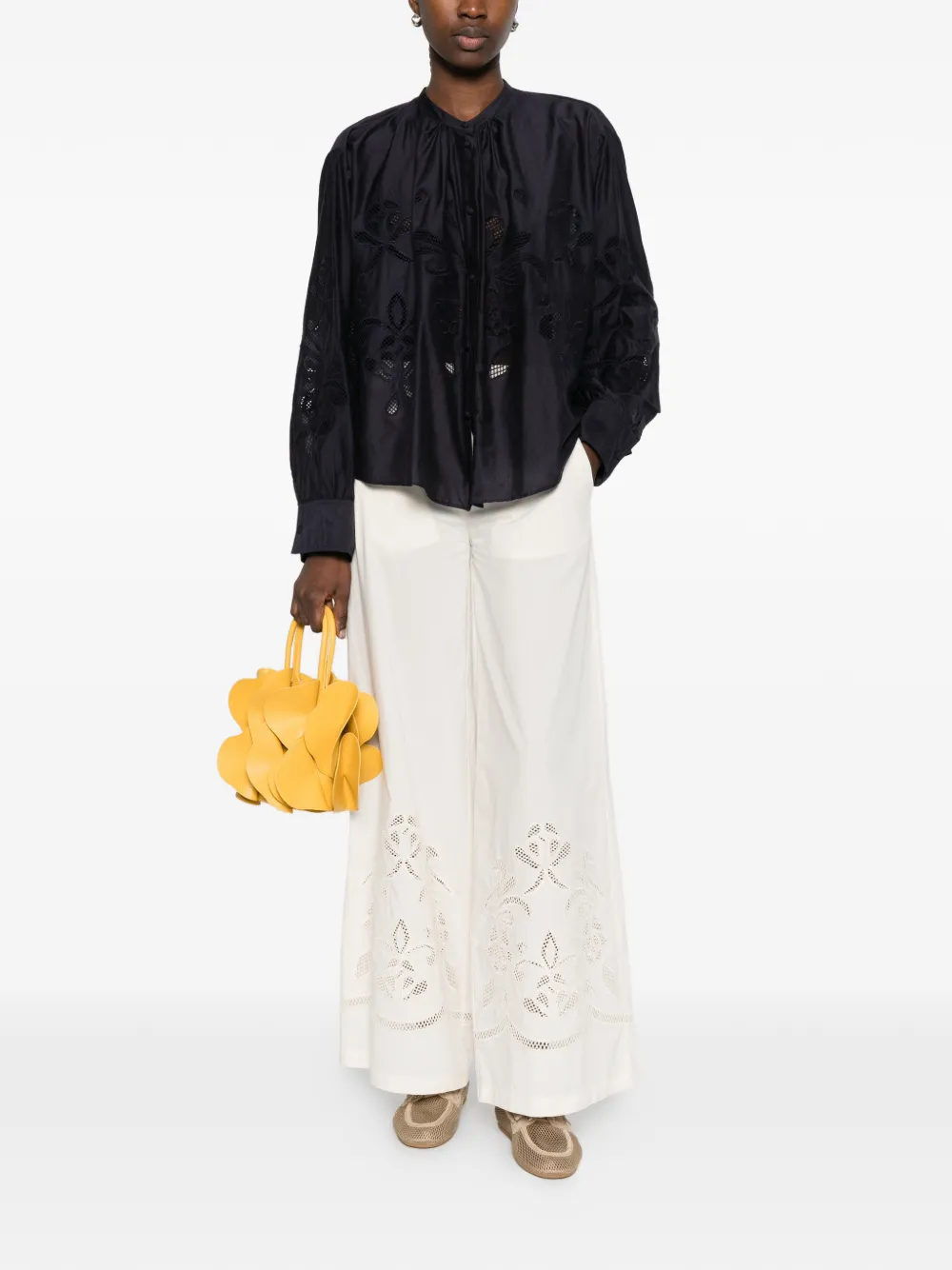  Forte Forte Floral-appliqué Long-sleeved Blouse - Blue 