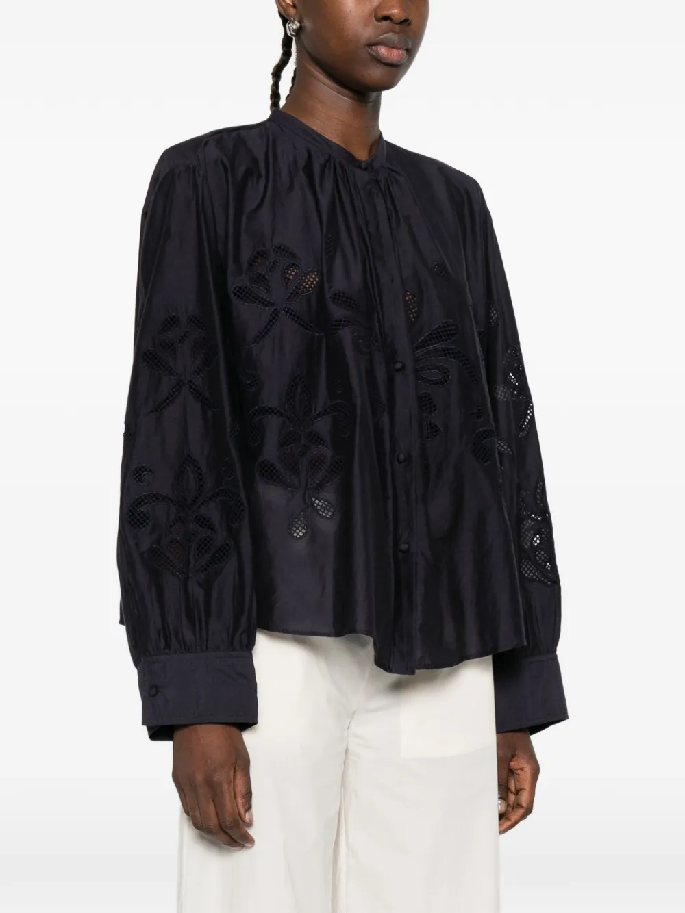  Forte Forte Floral-appliqué Long-sleeved Blouse - Blue 