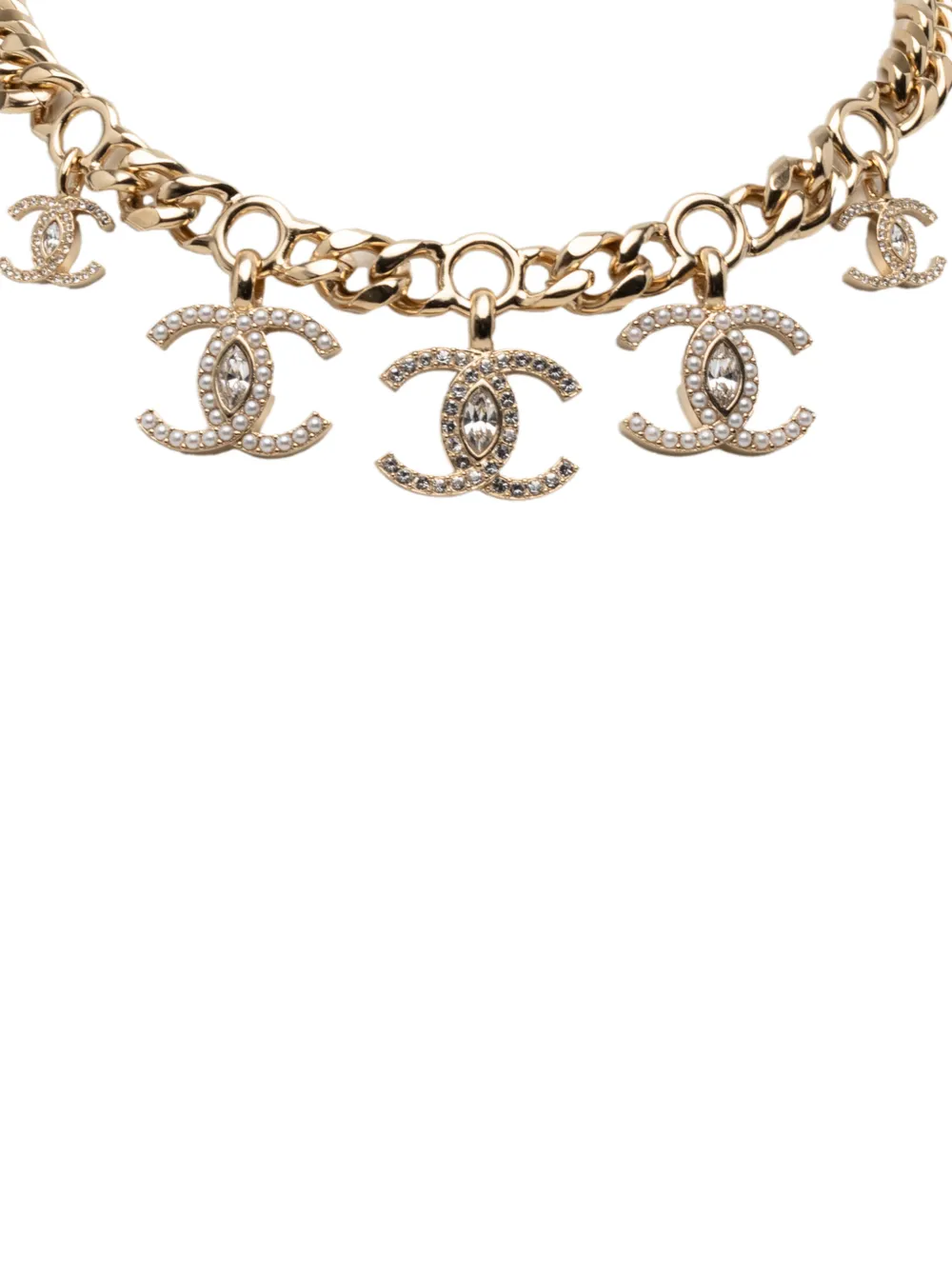 CHANEL Pre-Owned 2021 CC Gold Plated Faux Pearl Crystal Choker Necklace costume necklace - Oro