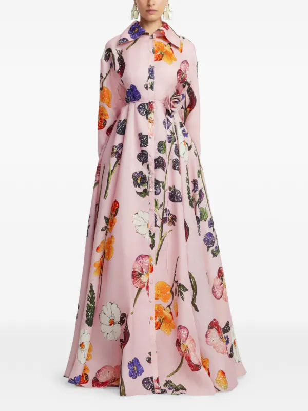 leo lin pink floral dress LEO LIN - Caroline Lace Short Sleeves Midi Dress
